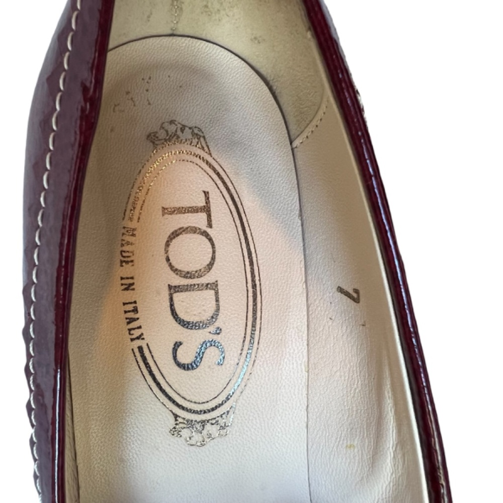 TOD'S Red Patent Leather Top-stitched Pumps Shoes Size 7 - Picture 5 of 7